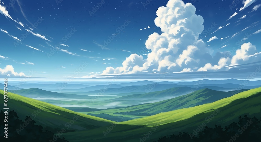 Fototapeta premium Serene Mountain Landscape Under a Cloudy Sky.