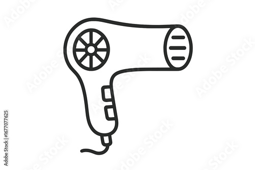 Hair dryer line icon for graphic and web design. Blow dryer vector illustration for beauty salon, hairdressing, or personal care. Simple appliance outline symbol for styling.