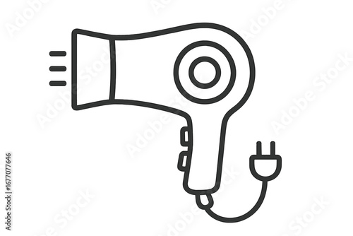 Hair dryer vector line icon. Blow dryer symbol for hairdressing, beauty salon, or hairstyling. Electrical appliance for hair care and grooming. Simple outline illustration.