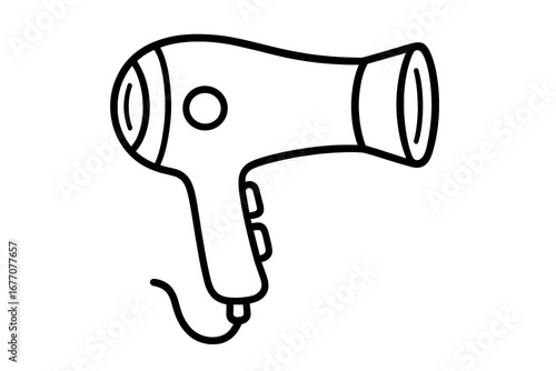 Hair dryer outline vector icon. Simple blow dryer line art illustration for beauty salon, hairdressing, and grooming concepts. Hair care appliance for graphic design elements.