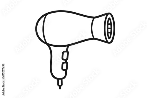 Hair dryer vector line icon. Blowdryer outline symbol for hairdressing salon. Hairdressing equipment for hair care, styling and beauty. Linear blow dryer appliance illustration.