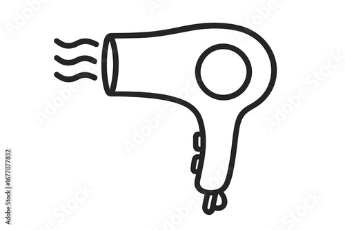 Hair dryer icon. Blow dryer vector. Hair care symbol. Outline illustration. Hairdressing tool. Beauty salon equipment. Styling, grooming appliance. Minimalist line art graphic.