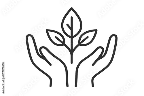 Hands holding sprout. Plant care icon. Growth, new life, and nature concept. Environment, ecology, and sustainability symbol. Hope, help, and investment vector logo.