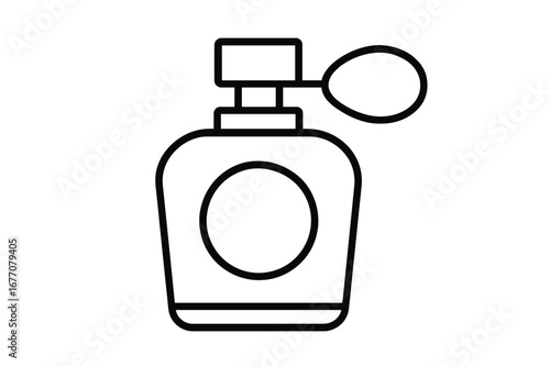 Perfume bottle line icon with vintage atomizer. Vector graphic for beauty, cosmetics, and fragrance concepts. Outline symbol for glamour, fashion, and luxury products. Simple.