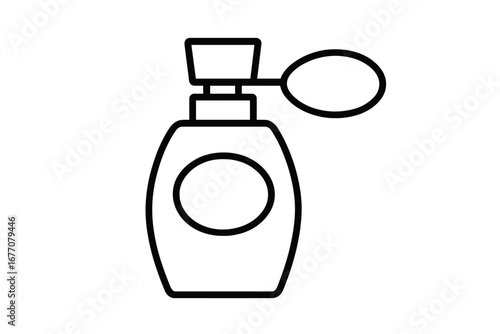 Perfume bottle outline icon. Vector line art of a fragrance spray with atomizer. Cosmetic product symbol for beauty, scent, and aroma. Simple isolated pictogram for design.