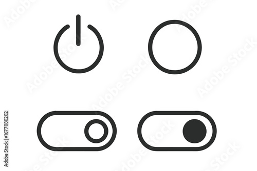 On Off switch and power button line icon set. User interface toggle for website and mobile apps. Digital outline vector graphic element for web design. Start stop symbol.