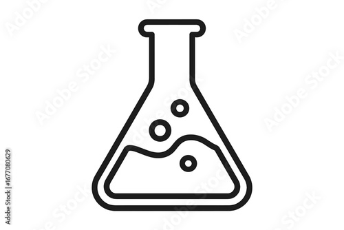 Laboratory flask with liquid icon. Science, chemistry, and research concept. Vector outline of chemical glassware for experiment. Symbol for biology, education, or medical lab work.