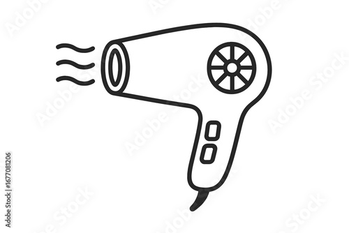 Hair dryer outline vector icon. Blow dryer line art symbol for beauty, salon, and hairdressing. Simple hair styling and grooming appliance illustration for web and graphic design.