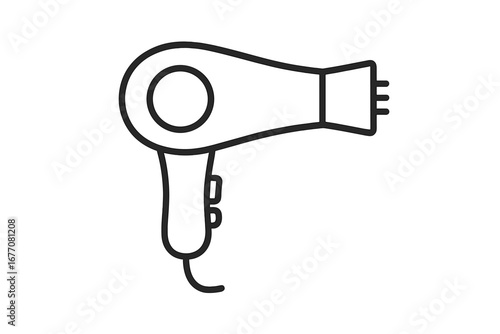 Hair dryer outline icon. Blow dryer linear vector pictogram. Professional hairdressing equipment for beauty salon or barber shop. Hair care, grooming and styling appliance symbol.