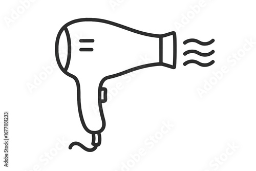 Hair dryer outline line icon. Blow dryer symbol for beauty salon. Concept for hair care, hairstyling equipment, and professional grooming. Vector illustration for graphic design.