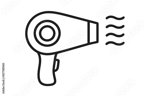 Hair dryer icon vector symbol. Hairdryer sign illustration. Blow dryer pictogram. Hair styling tool. Beauty salon equipment. Hair care appliance. Simple outline graphic.