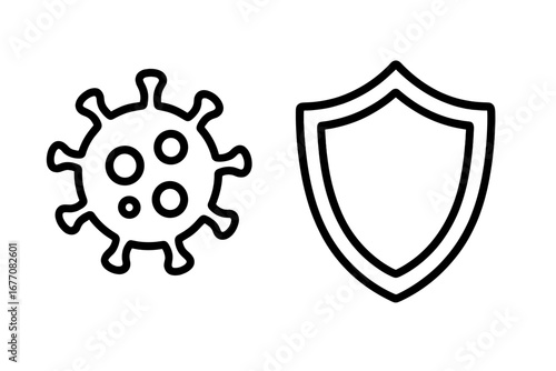 Coronavirus protection concept with shield and virus icon. Medical symbol for immune system, health defense, and safety. Antivirus, germ guard, and immunity vector illustration.