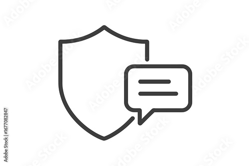 Privacy protection concept. Secure chat message icon. Shield and speech bubble symbol. Thin line vector for cybersecurity, data safety, confidential communication, and web UI.
