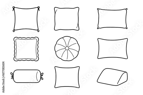 Pillow and Cushion Outline Collection, Editable Stroke Vector Icons, Perfect for Infographics, Articles, Books, Flyers, Banners, Home Decor, Soft Furnishings Illustration