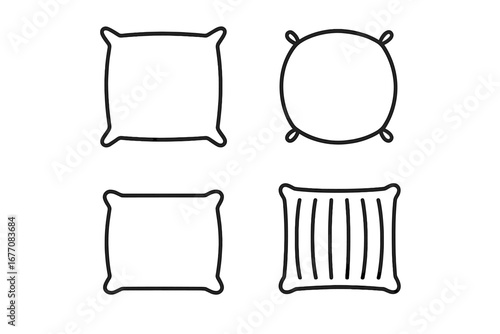 Pillow and Cushion Outline Collection, Editable Stroke Vector Illustrations for Infographics, Articles, Books, Flyers, Banners, and Cartoon Style Design Elements