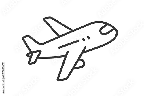 Airplane line icon for travel and transport. Simple vector plane symbol for aviation, flight, and tourism concepts. Outline aircraft illustration for web, app, and graphic design.