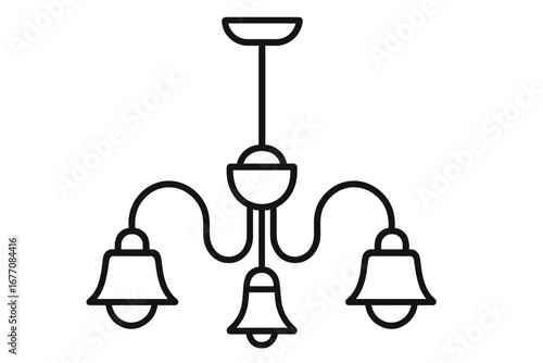 Chandelier line icon vector. Ceiling lamp for home interior design. Classic light fixture symbol. Elegant house decoration element. Electricity equipment outline illustration.