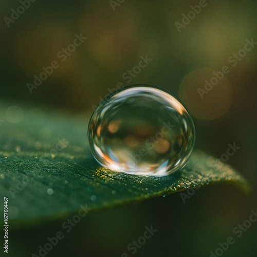 “Extreme Macro Cinematic Photograph of a Single Dew Drop Resting on the Edge of a Vibrant Green Leaf After Light Rain, Visible Micro-Texture, Tiny Veins, and Natural Imperfections in the Leaf Surface
