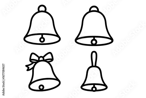 Collection of ring and bell icons, editable stroke line art, ideal for infographics, articles, books, flyers, banners, vector cartoon style with transparent background