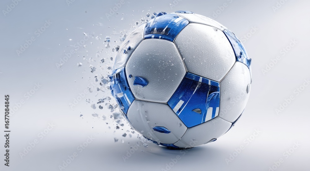 Fototapeta premium A soccer ball explodes, fragments flying