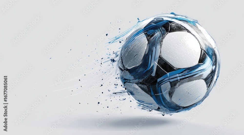 Naklejka premium Soccer ball in motion, dynamic splash effect