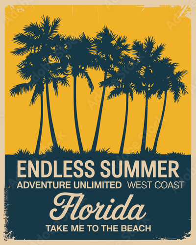 A captivating illustration capturing the essence of Florida's endless summer, featuring palm trees and a radiant backdrop that evokes beachside relaxation and adventure.