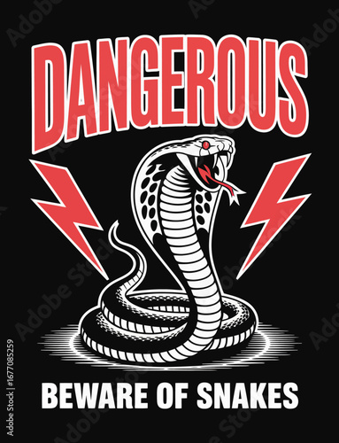 A striking illustration of a snake with a bold warning text emphasizes the danger of snakes, combining powerful imagery with a cautionary message in a captivating artistic style.