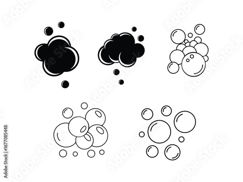 soap bubbles solid icon. set of soapy air bubbles floating, water bubbles in different arrangements silhouette symbol. isolated vector illustration