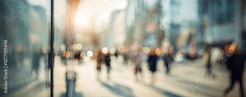 Blurred urban scene with people moving
