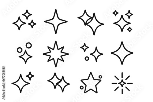 Sparkles and Stars Line Icon Collection, Simple Isolated Editable Stroke Vector Cartoon Illustrations for Web, Apps, Cards, Books, Design Elements, Decoration