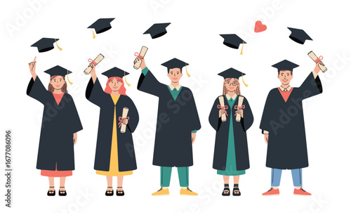 Graduation celebration banner with diverse students