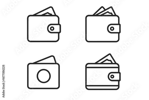 Wallet line icon collection for money finance cash and currency, editable stroke vector illustration for infographics, articles, books, flyers, banners, finance and payment