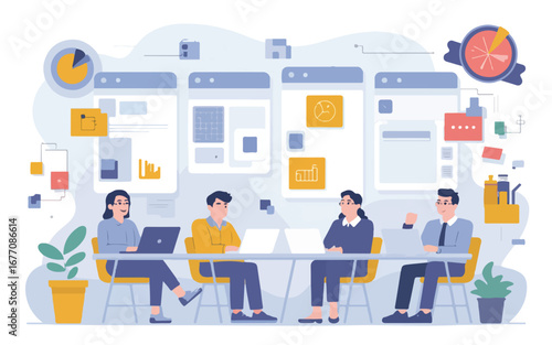 Flat design illustration of project management concepts and workflow