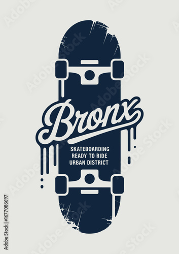 This stylish graphic design represents Bronx skateboarding with a sleek urban vibe, highlighting creativity and the spirit of skate culture in a minimalist way.