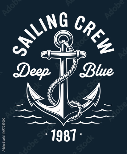 A beautiful nautical graphic featuring a classic anchor entwined with a rope, symbolizing adventure and the deep blue sea, perfect for sailing enthusiasts.