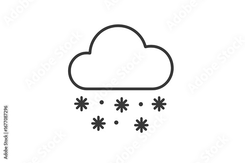 Snow weather thin line icon. Meteorology forecast symbol. Winter season, snowing cloud, snowfall. Minimal vector graphic for app, web design, ui, ux, infographic element.
