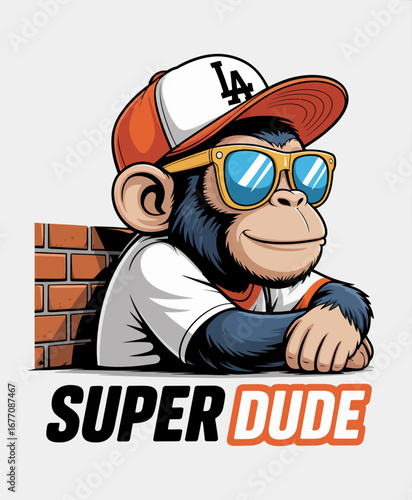 This illustration depicts a casual monkey in sunglasses leaning against a wall, projecting a laid-back attitude while maintaining a playful and stylish vibe in its character design.