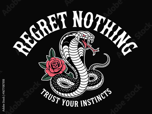 This bold tattoo design features a snake intertwined with a rose, encapsulating a timeless aesthetic that showcases danger and beauty in a captivating manner.