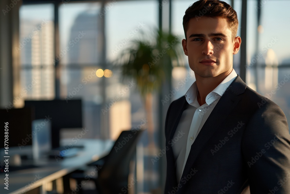 Fototapeta premium Male executive standing by office window