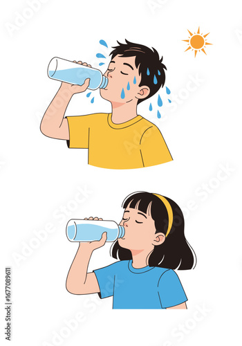 Stay hydrated youngsters enjoying refreshing water on a hot summer day