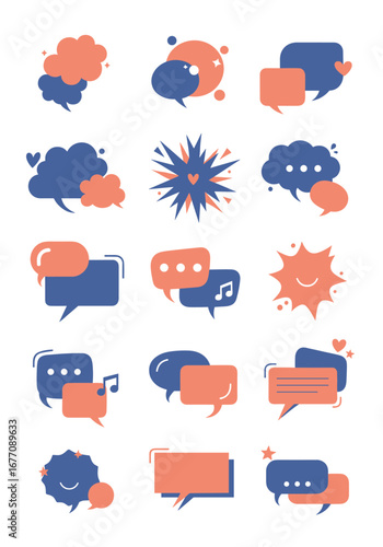 Collection of modern stylized chat bubbles for digital communication and social media platforms