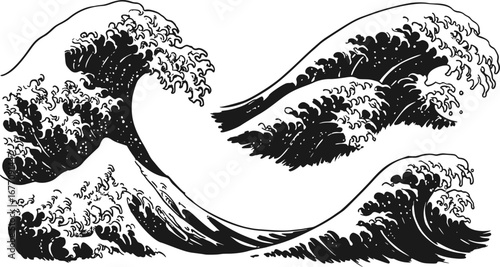 Waves, Japanese patterns, brush strokes, vectors, frames, Japanese backgrounds, summer, ink, line drawings, large waves, rough waves, running water
