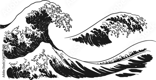 Waves, Japanese patterns, brush strokes, vectors, frames, Japanese backgrounds, summer, ink, line drawings, large waves, rough waves, running water
