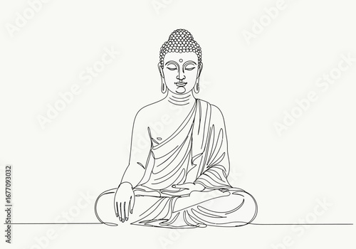 Serene Buddha in Line Art Meditation Pose.