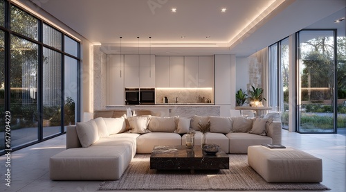 Wallpaper Mural Open-plan modern living area with kitchen Torontodigital.ca