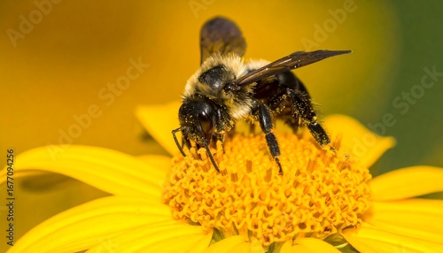 Bee on yellow flower close-up