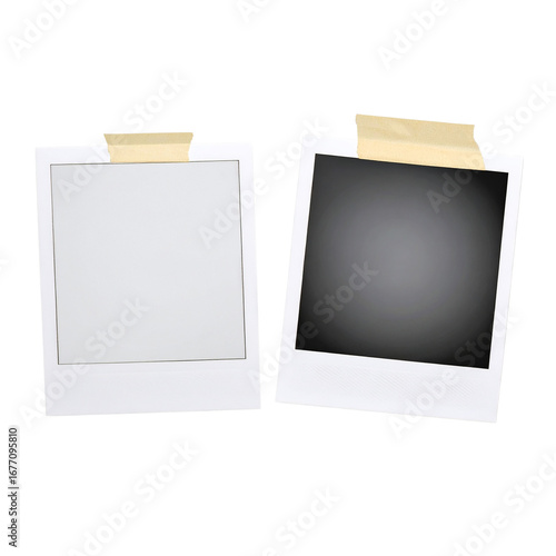 Two polaroid photo frames with tape strips 