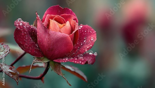 Wallpaper Mural Close-up of a vibrant rose with dew drops, garden setting Torontodigital.ca