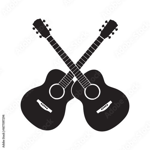 Two acoustic guitars crossed symbol music entertainment concept