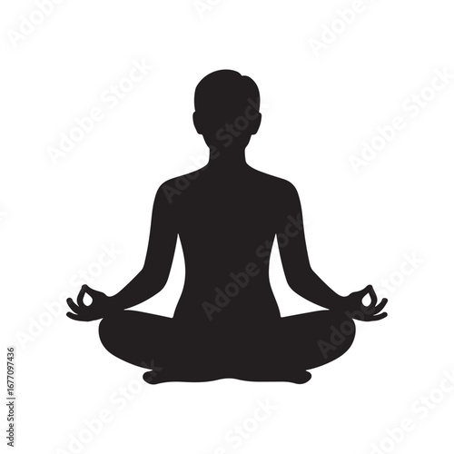 Silhouette of person meditating in lotus pose with mudra hands